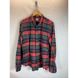 J.Crew Mens Shirt thick Flannel Elbow Patch Button Down Plaid Size L slim preppy